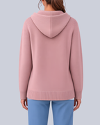 Women's Knitted Hooded Cardigan with Buttons and Side Pockets in Pink – Back View
