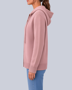 Women's Knitted Hooded Cardigan with Buttons and Side Pockets in Pink – Side View