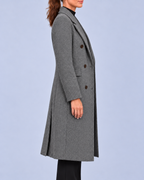 Women's Double Breasted Longline Coat with Notched Lapels – Grey – 2