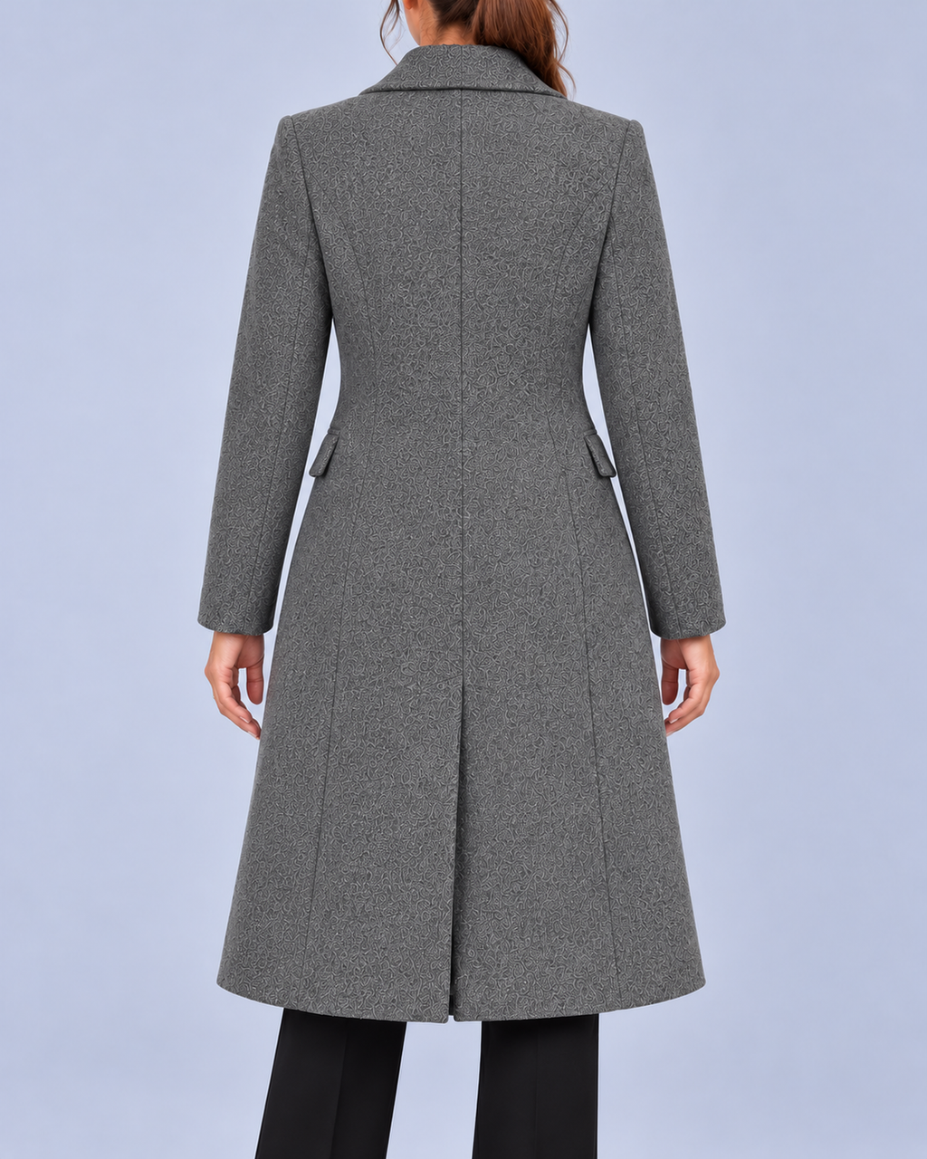 Women's Double Breasted Longline Coat with Notched Lapels – Grey – 3