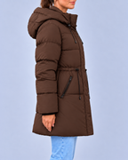 Women's Hooded Padded Coat with Adjustable Waist & Zip Pockets – Brown – 2