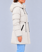 Women's Hooded Padded Coat with Adjustable Waist & Zip Pockets – White – 2