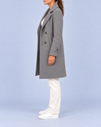 Women's Longline Double Breasted Coat with Broad Lapels and Welt Pockets – Grey – 2