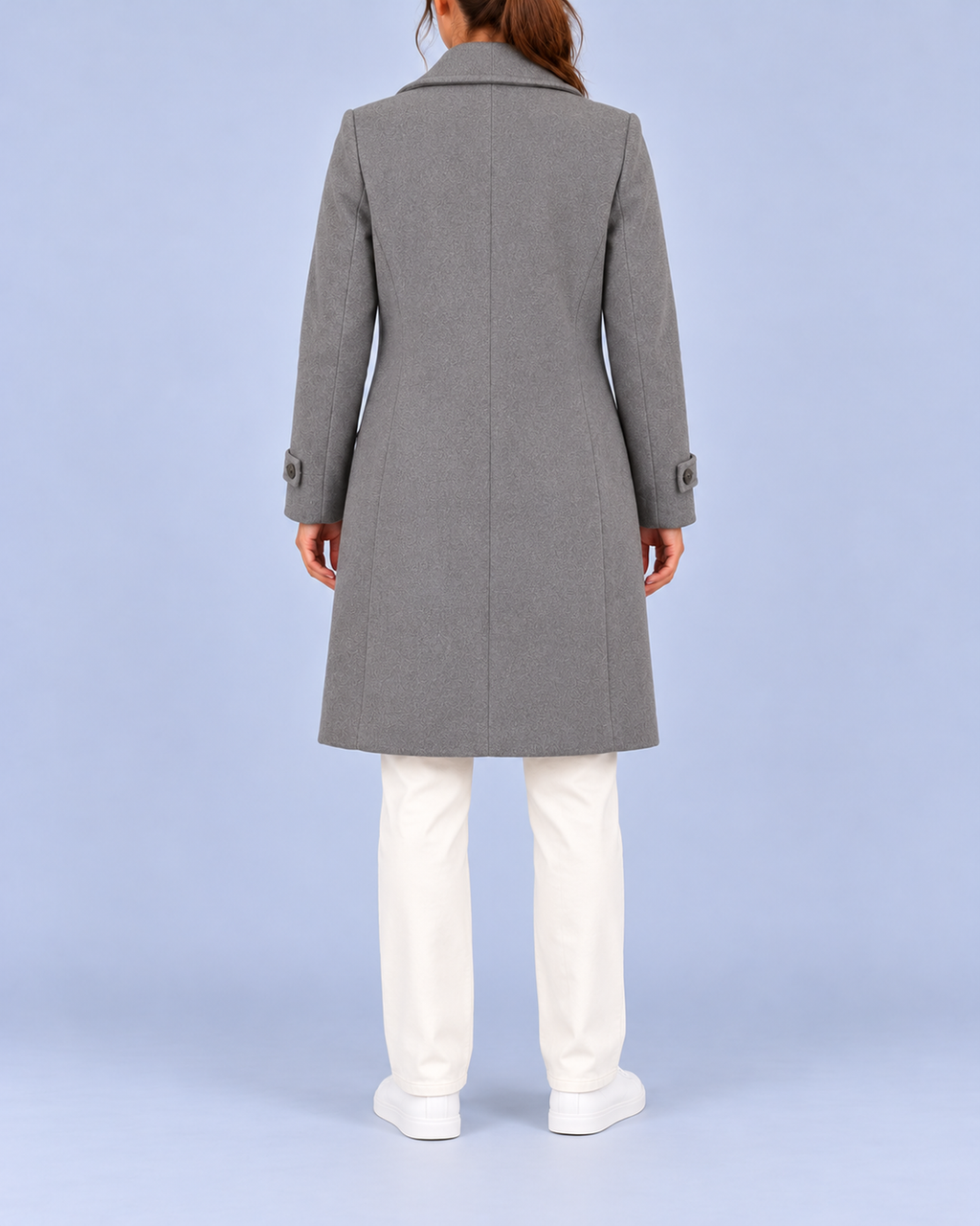 Women's Longline Double Breasted Coat with Broad Lapels and Welt Pockets – Grey – 3