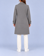 Women's Longline Double Breasted Coat with Broad Lapels and Welt Pockets – Grey – 3