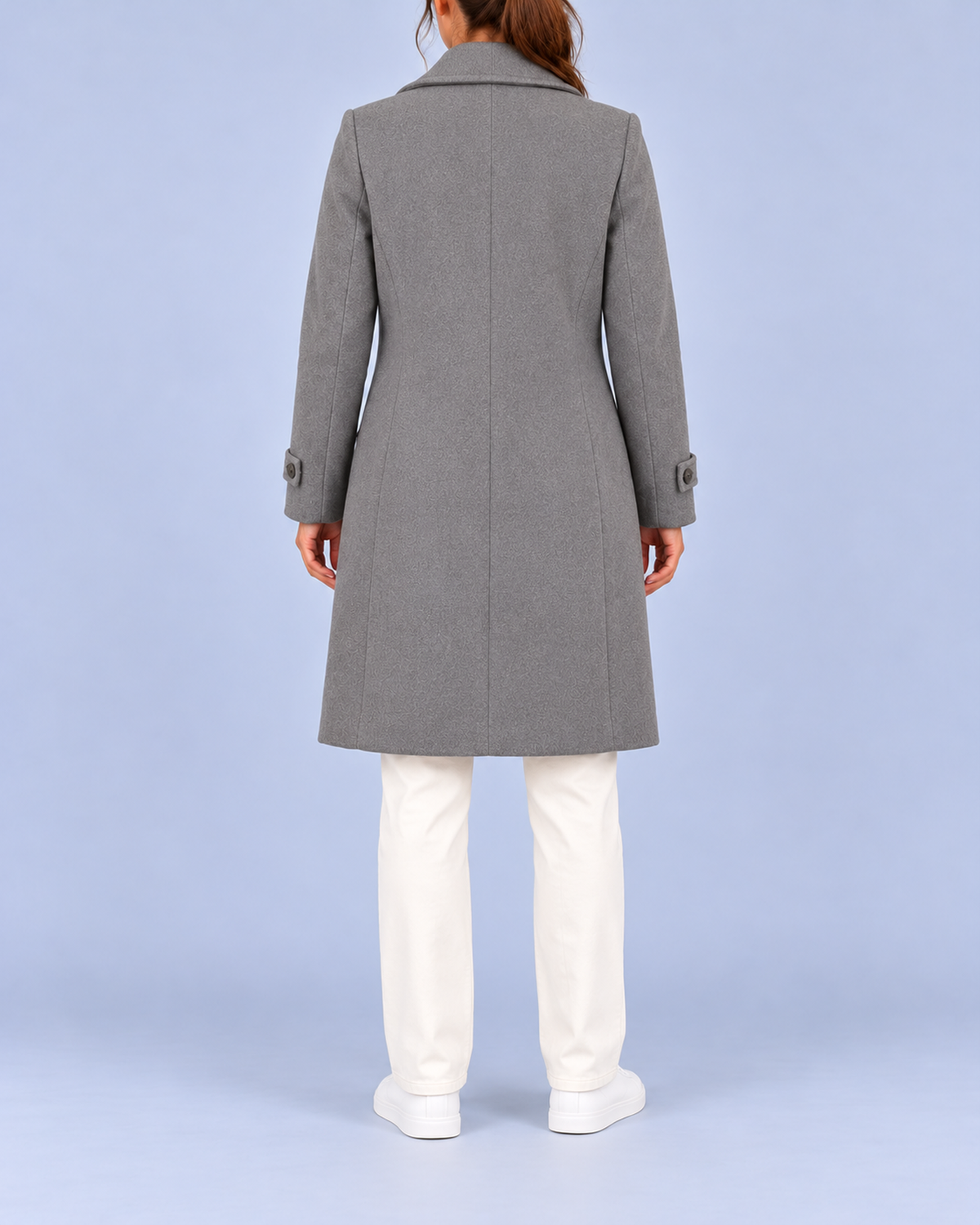 Women's Longline Double Breasted Coat with Broad Lapels and Welt Pockets – Grey – 3