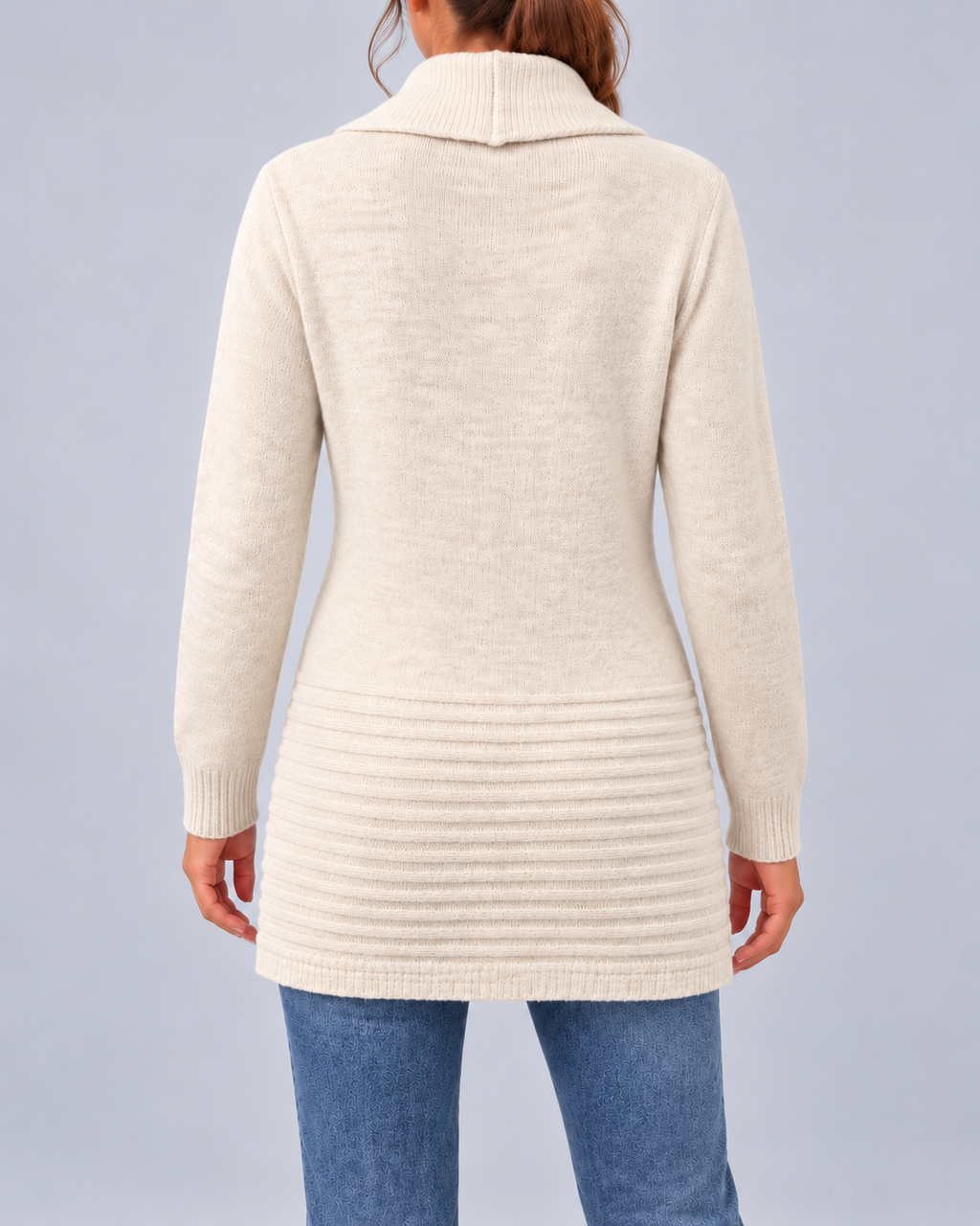 Women's Longline Shawl Collar Cardigan with Decorative Button Tabs – Beige – 3