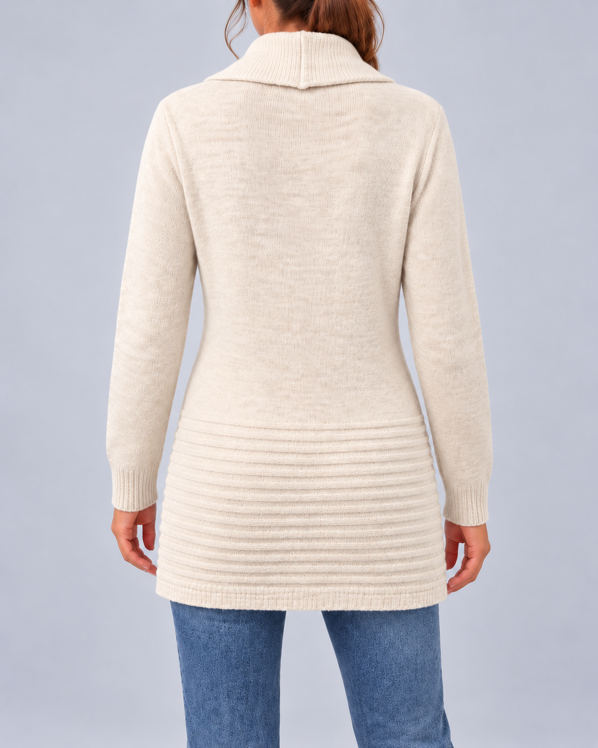 Women's Longline Shawl Collar Cardigan with Decorative Button Tabs – Beige – 3
