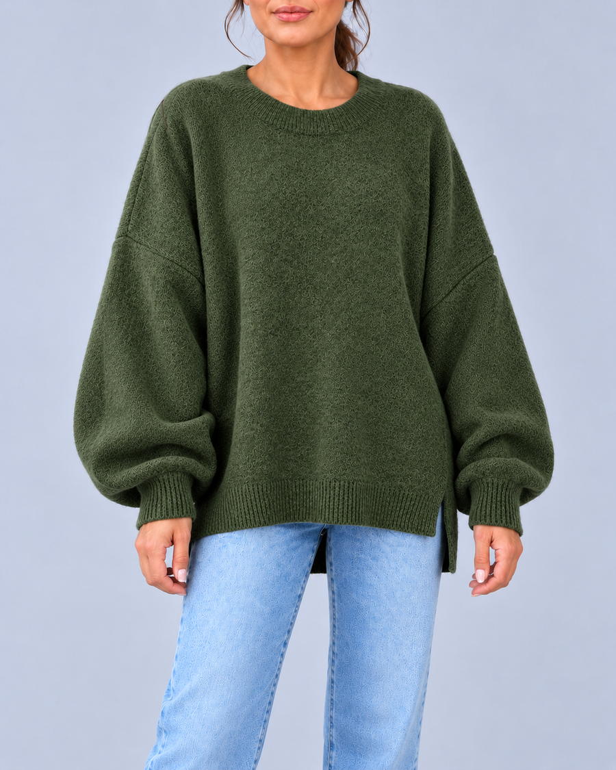 Women's Oversized Crew Neck Knit Jumper with Balloon Sleeves