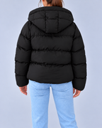 Women's Oversized Puffer Jacket with Hood and Zip Front – Black – 3