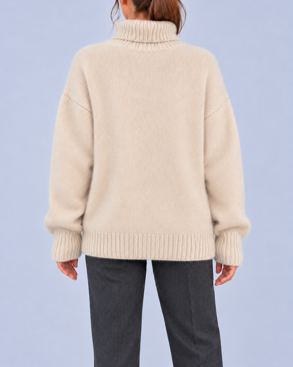 Women's Oversized Roll Neck Jumper with Deep Ribbed Cuffs – Beige – 3