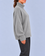 Women's Oversized Roll Neck Jumper with Deep Ribbed Cuffs – Grey – 2