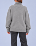 Women's Oversized Roll Neck Jumper with Deep Ribbed Cuffs – Grey – 3