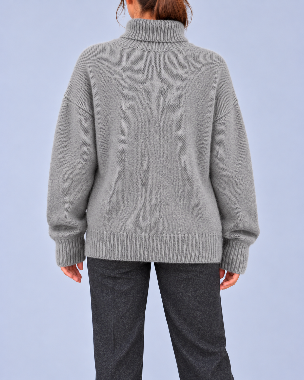 Women's Oversized Roll Neck Jumper with Deep Ribbed Cuffs – Grey – 3