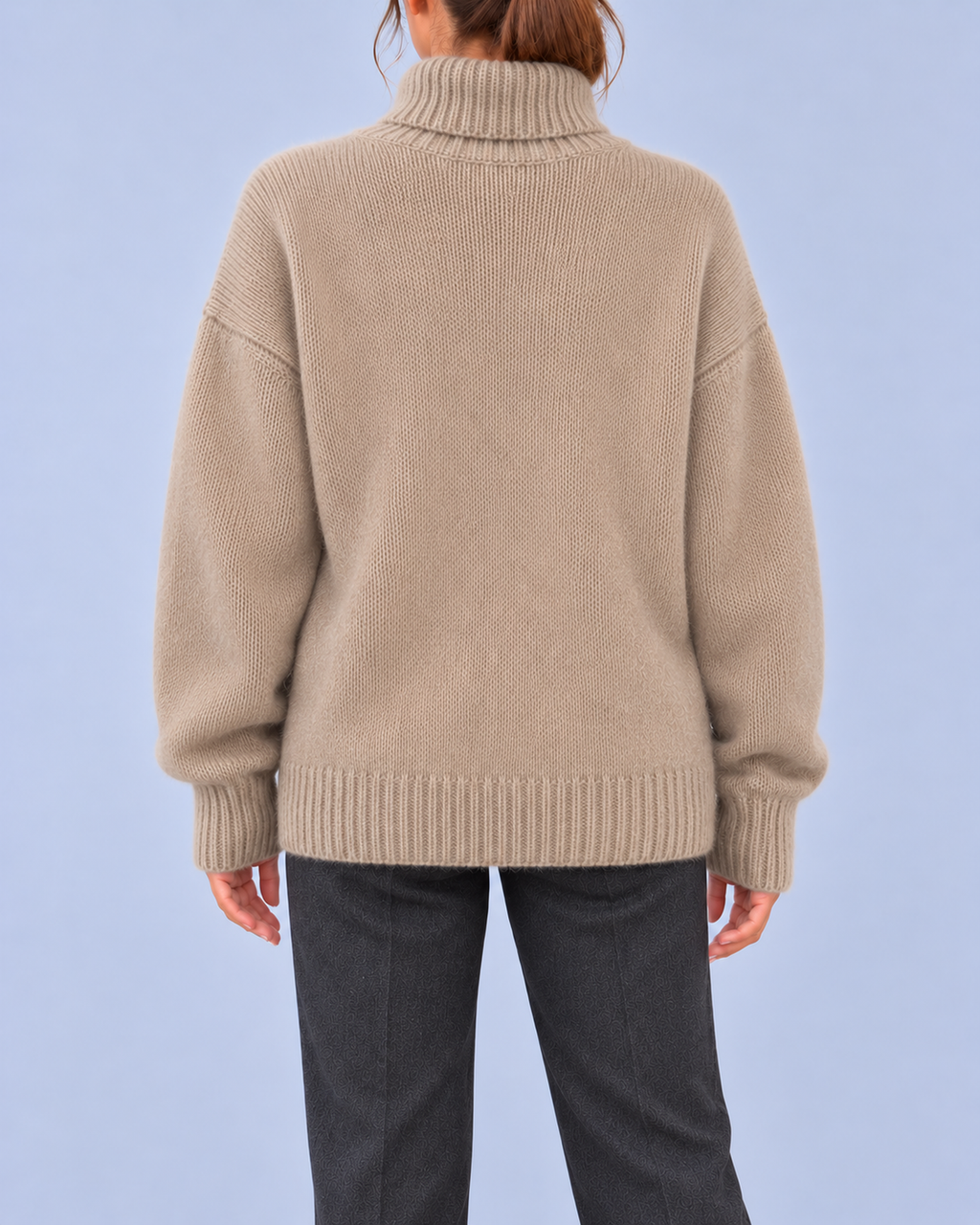Women's Oversized Roll Neck Jumper with Deep Ribbed Cuffs – Khaki – 3
