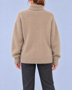 Women's Oversized Roll Neck Jumper with Deep Ribbed Cuffs – Khaki – 3