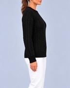 Women's Relaxed Cable Textured Jumper with Ribbed Cuffs and Hem – Black – 2