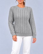 Women's Relaxed Cable Textured Jumper with Ribbed Cuffs and Hem – Grey – 1