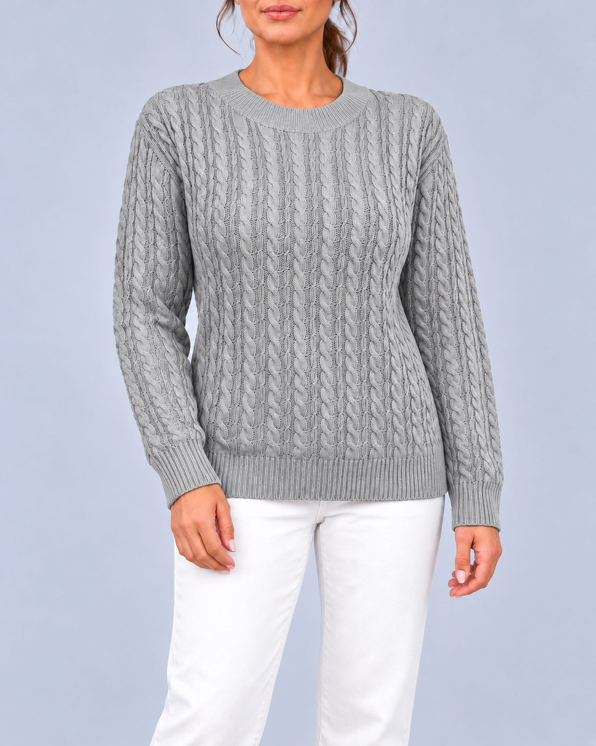 Women's Relaxed Cable Textured Jumper with Ribbed Cuffs and Hem – Grey – 1