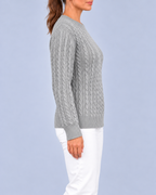 Women's Relaxed Cable Textured Jumper with Ribbed Cuffs and Hem – Grey – 2