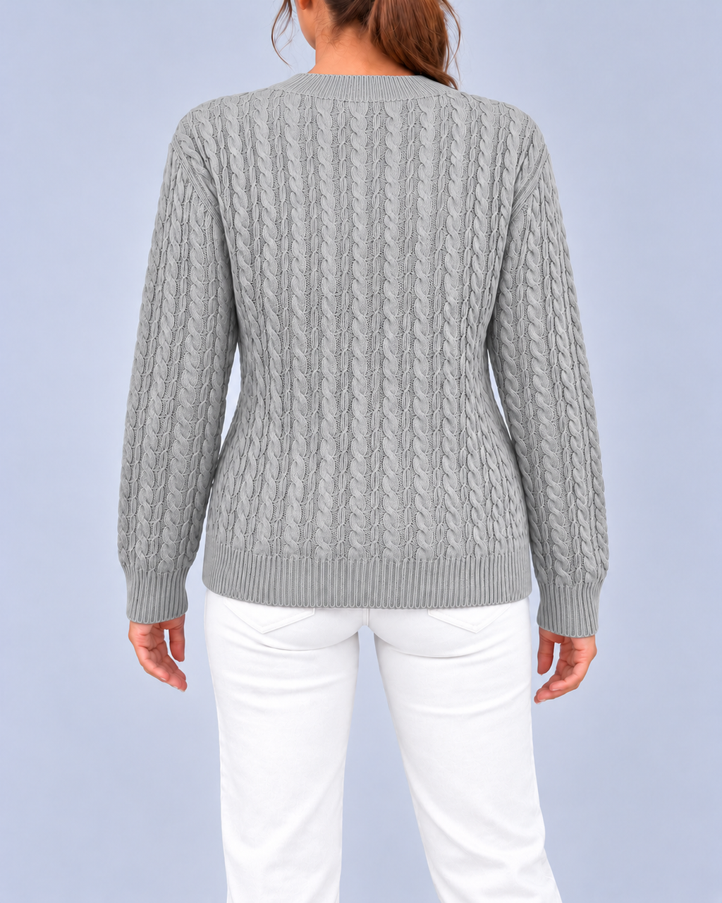 Women's Relaxed Cable Textured Jumper with Ribbed Cuffs and Hem – Grey – 3