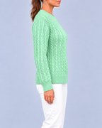 Women's Relaxed Cable Textured Jumper with Ribbed Cuffs and Hem – Light Green – 2