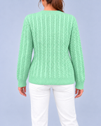 Women's Relaxed Cable Textured Jumper with Ribbed Cuffs and Hem – Light Green – 3