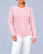 Women's Relaxed Cable Textured Jumper with Ribbed Cuffs and Hem – Pink – 1