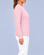 Women's Relaxed Cable Textured Jumper with Ribbed Cuffs and Hem – Pink – 2