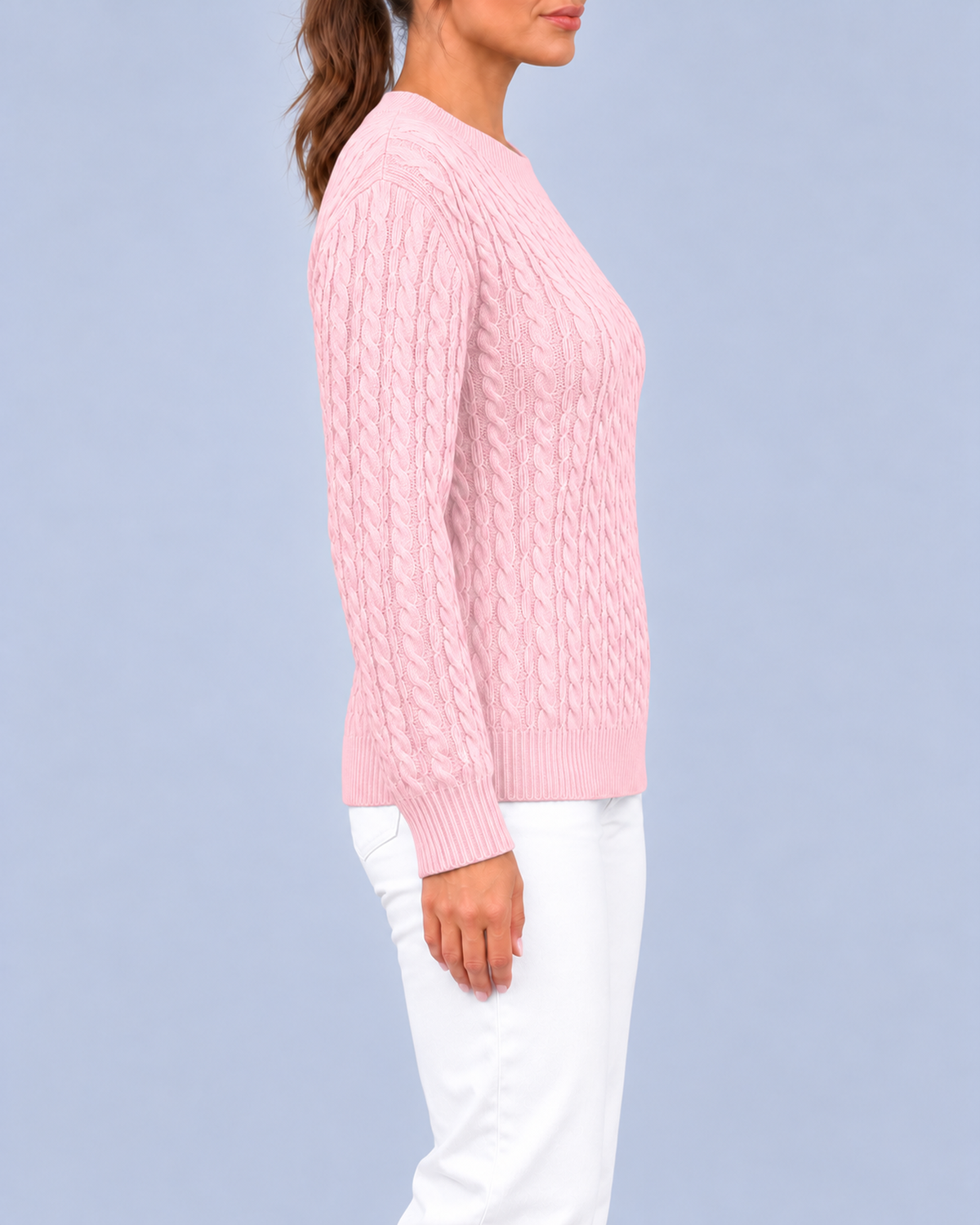 Women's Relaxed Cable Textured Jumper with Ribbed Cuffs and Hem – Pink – 2