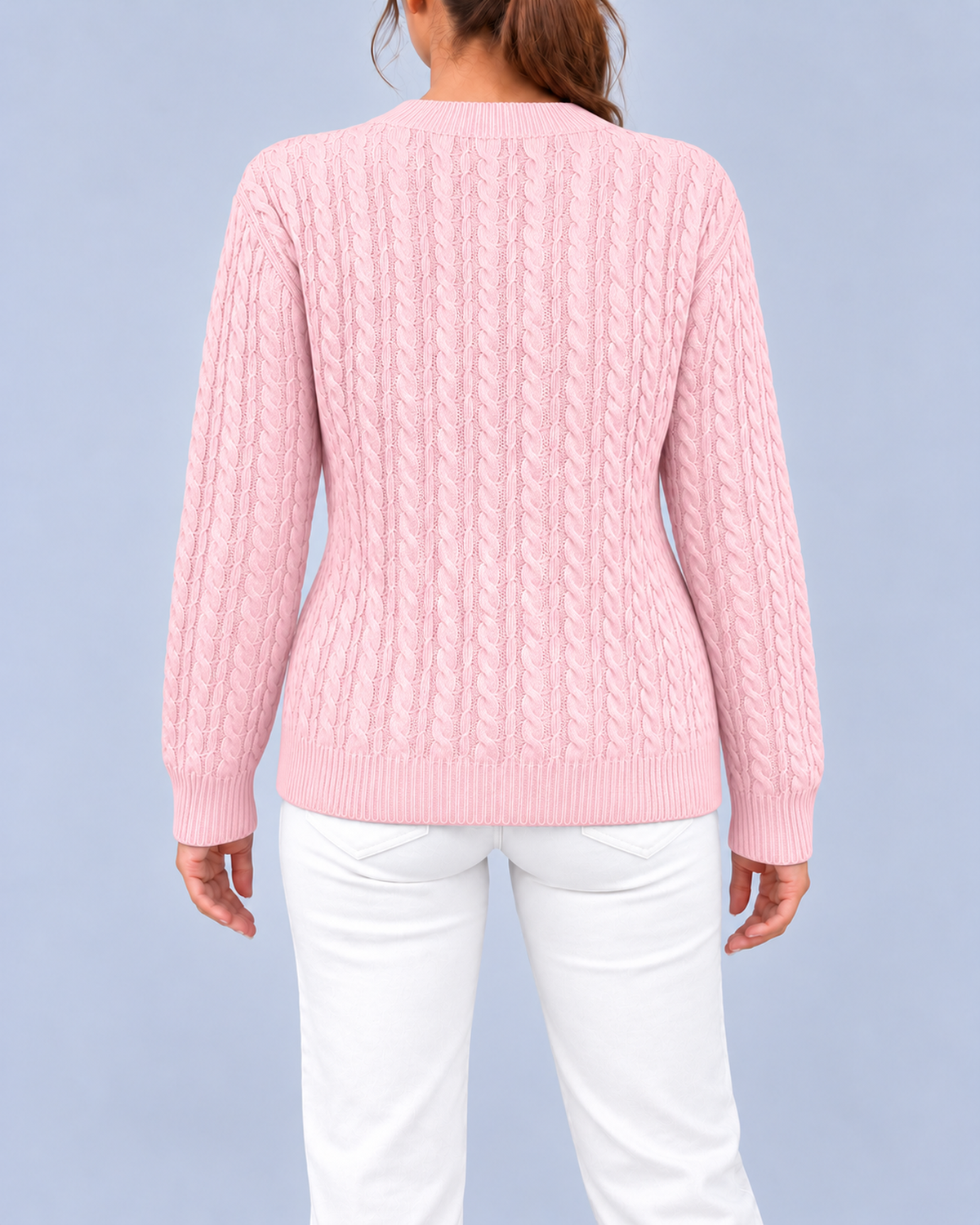 Women's Relaxed Cable Textured Jumper with Ribbed Cuffs and Hem – Pink – 3
