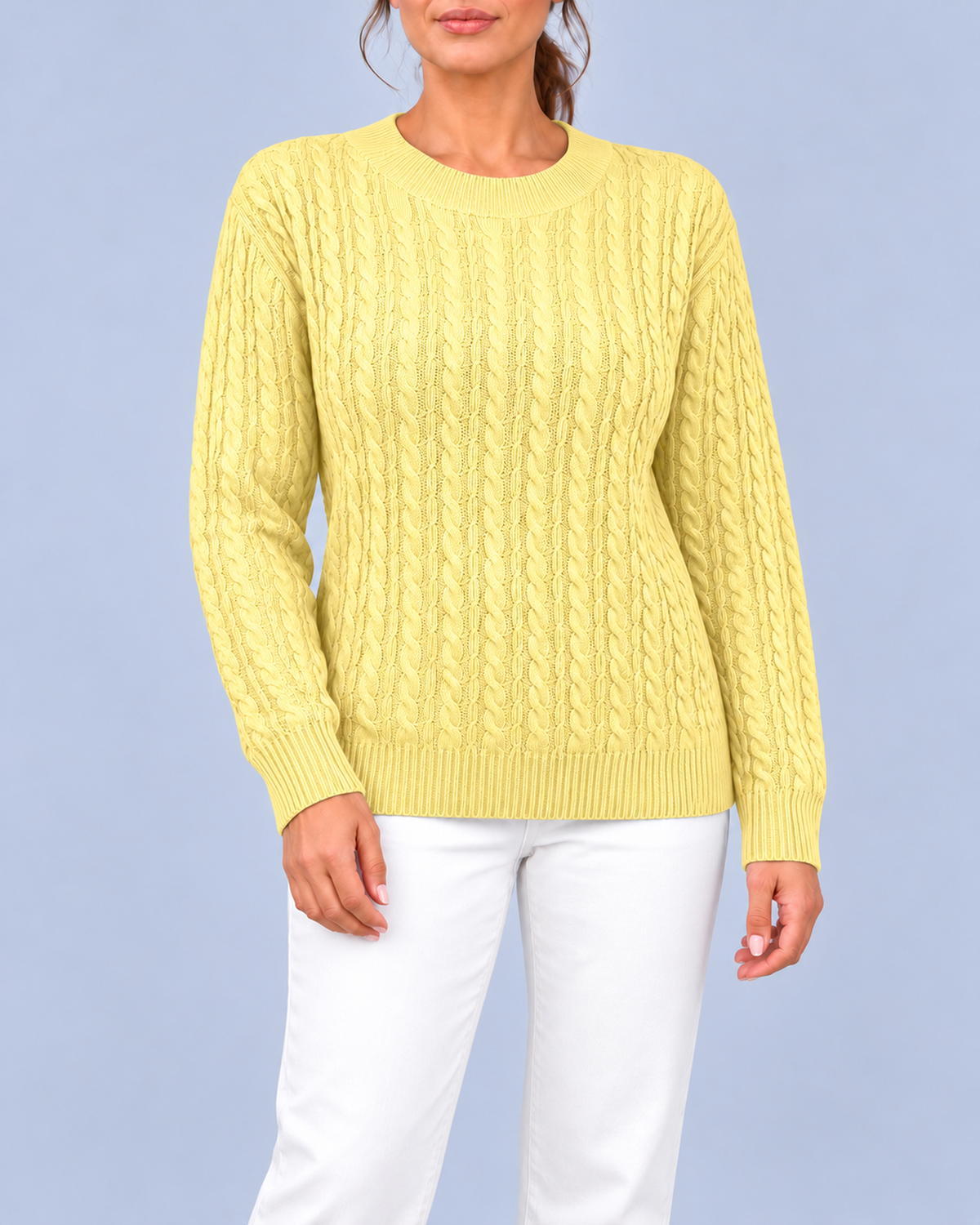 Women's Relaxed Cable Textured Jumper with Ribbed Cuffs and Hem – Yellow – 1