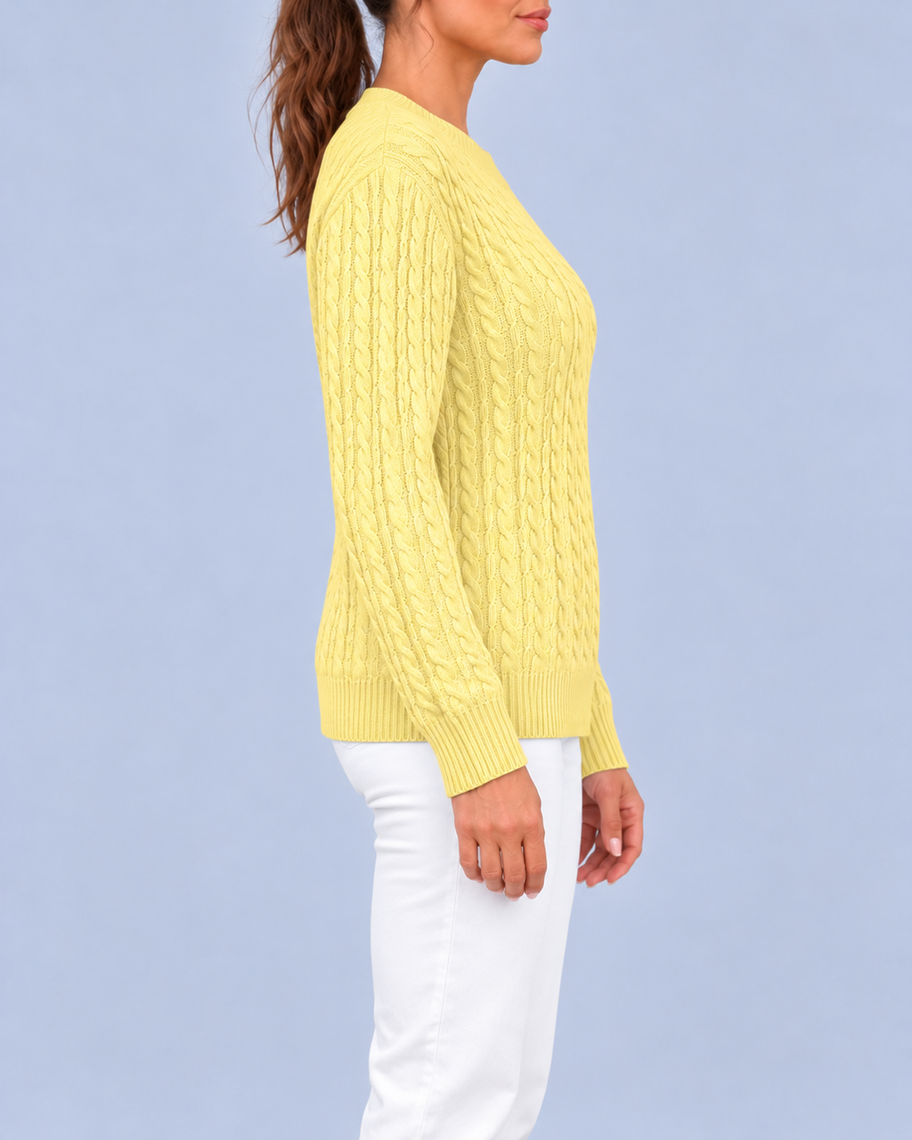 Women's Relaxed Cable Textured Jumper with Ribbed Cuffs and Hem – Yellow – 2