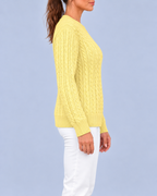 Women's Relaxed Cable Textured Jumper with Ribbed Cuffs and Hem – Yellow – 2