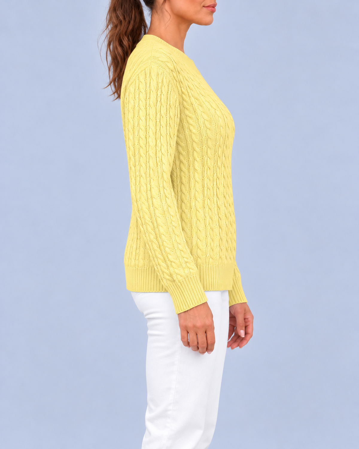 Women's Relaxed Cable Textured Jumper with Ribbed Cuffs and Hem – Yellow – 2