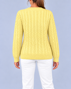 Women's Relaxed Cable Textured Jumper with Ribbed Cuffs and Hem – Yellow – 3