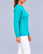 Women's Relaxed Cable Textured Jumper with Ribbed Cuffs and Hem – Blue – 2