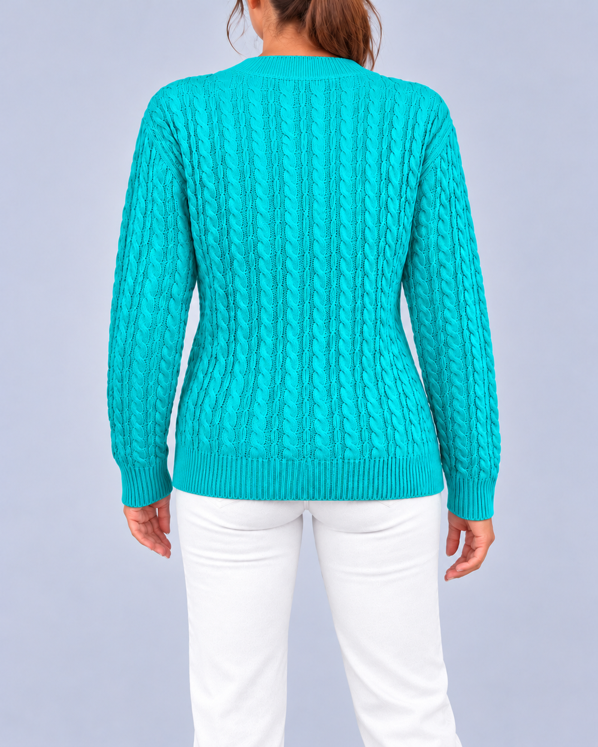 Women's Relaxed Cable Textured Jumper with Ribbed Cuffs and Hem – Blue – 3