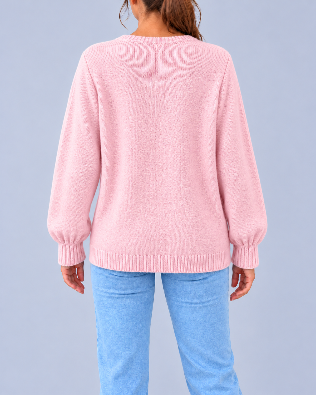 Women's Split Neck Knitted Jumper with Three Buttons & Relaxed Fit – Pink – 3