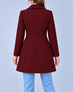 Women's Wool Look Fit and Flare Coat with Pointed Collar – Burgundy – 3