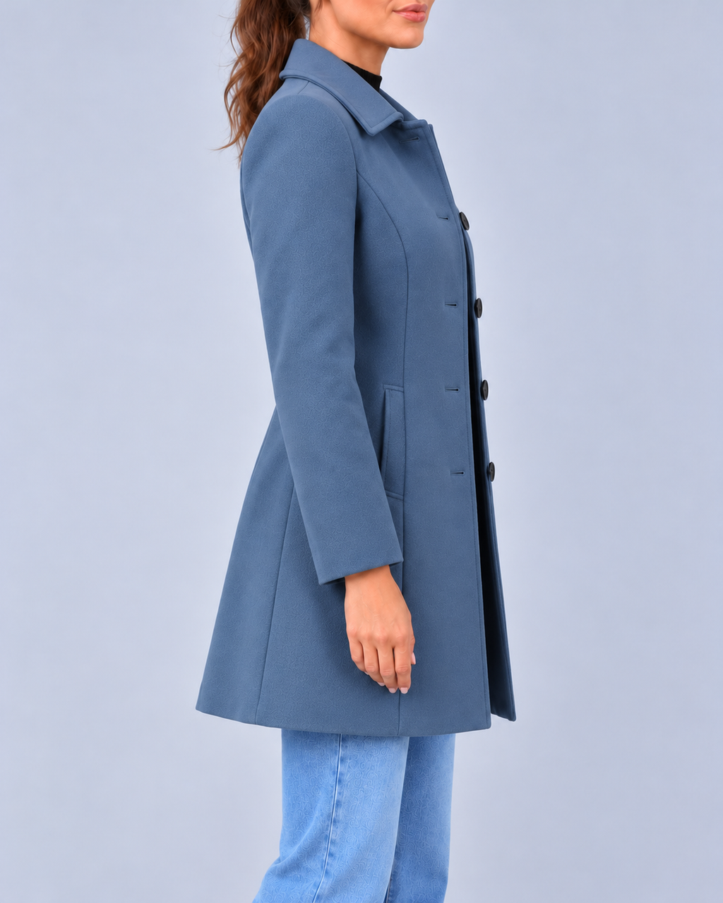 Women's Wool Look Fit and Flare Coat with Pointed Collar – Light Blue – 2