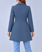 Women's Wool Look Fit and Flare Coat with Pointed Collar – Light Blue – 3