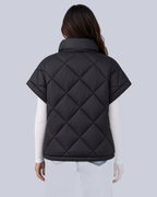 Women's Oversized Padded Gilet with Diamond Quilting and High Neck in Black – Back View
